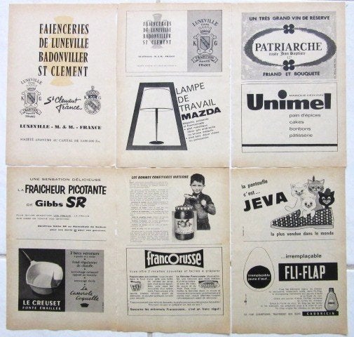 40 vintage advertenties reclames Franse producten 1961, Verzamelen, Ophalen of Verzenden, Gebruikt, Overige typen