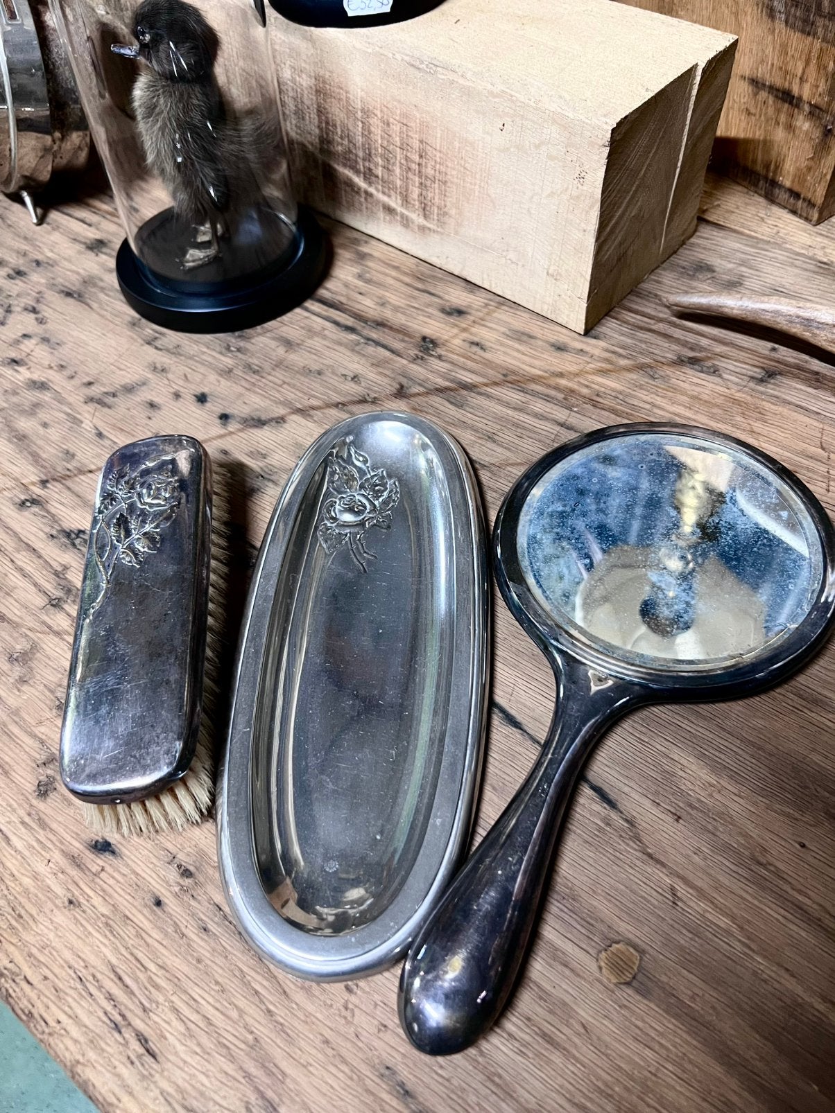 Antieke verzilverde kaptafel set, Ophalen of Verzenden, Zilver