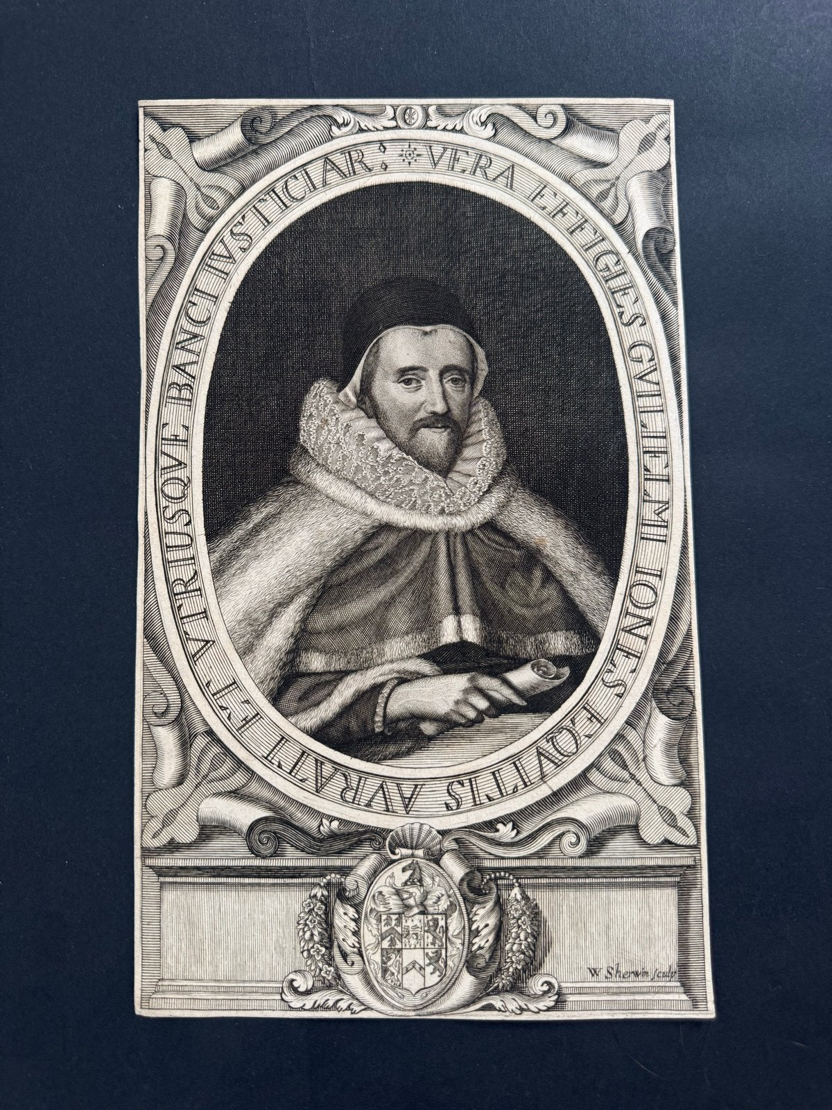Antieke Gravure Sir William Jones door William Sherwin (1675, Met tekst, Portret, Gravure, 1600 - 1699