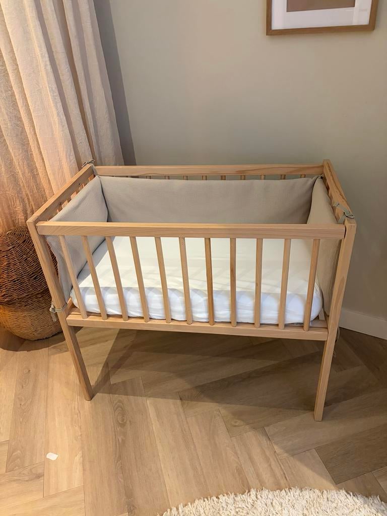 Prénatal Wieg Elian 40x80cm Naturel met matras en bumper, Ophalen, Gebruikt, Wieg