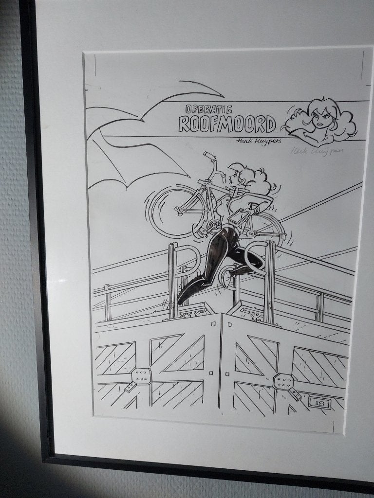 Franka Originele tekening titelpagina "Operatie Roofmoord", Eén stripboek, Ophalen of Verzenden, Zo goed als nieuw, Henk Kuijpers
