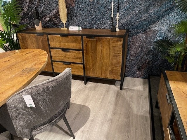 dressoir massief mango metaal 180 cm.3 lades*SUMMER SALE *, Overige houtsoorten, 150 tot 200 cm, Nieuw, Ophalen of Verzenden