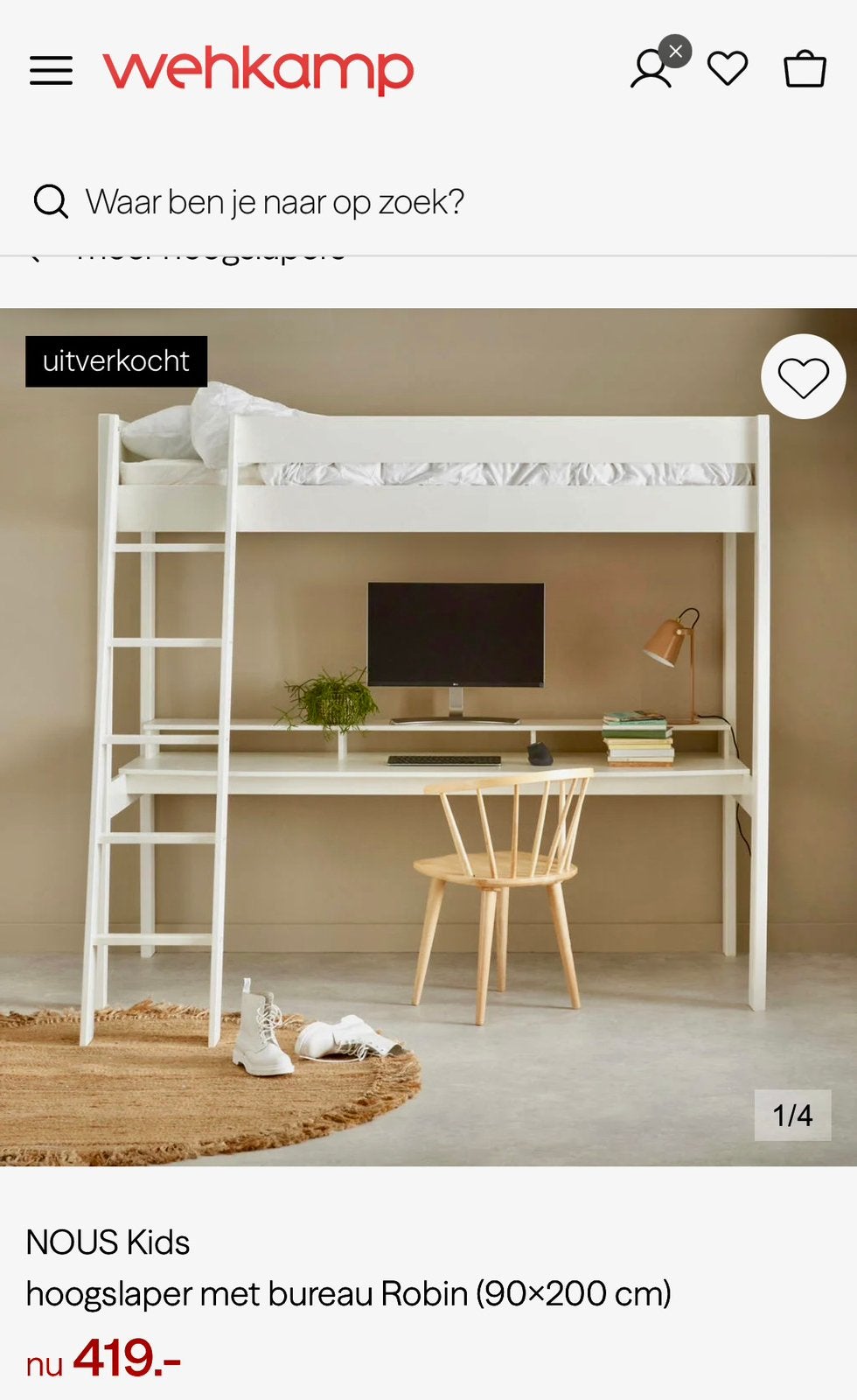 Hoogslaper met bureau, zo goed als nieuw!, Huis en Inrichting, Ophalen, Eenpersoons, Zo goed als nieuw, 90 cm