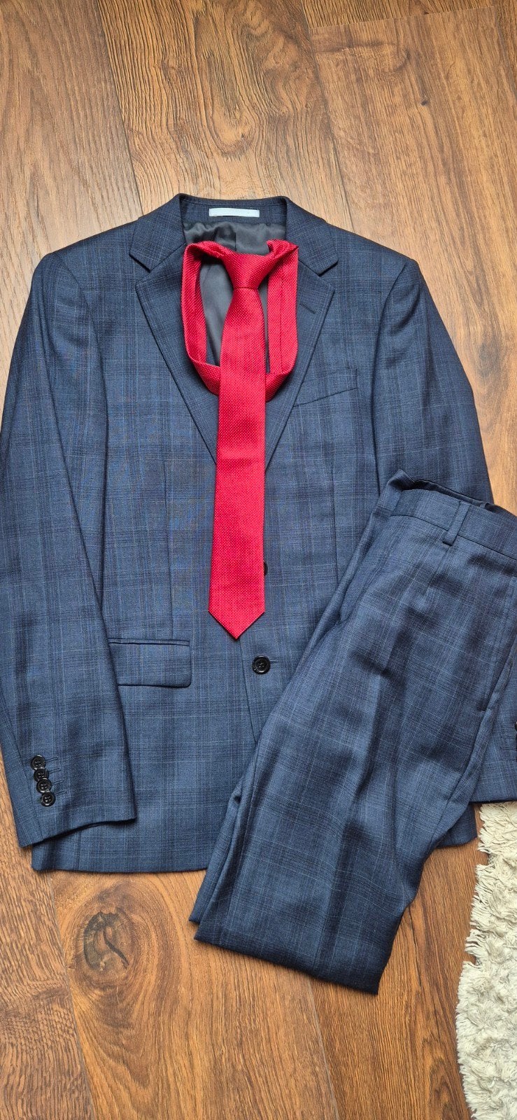Studio milano kostuum pak donkerblauw ruit maat 44, Zo goed als nieuw, Verzenden, Blauw, Studio Milano