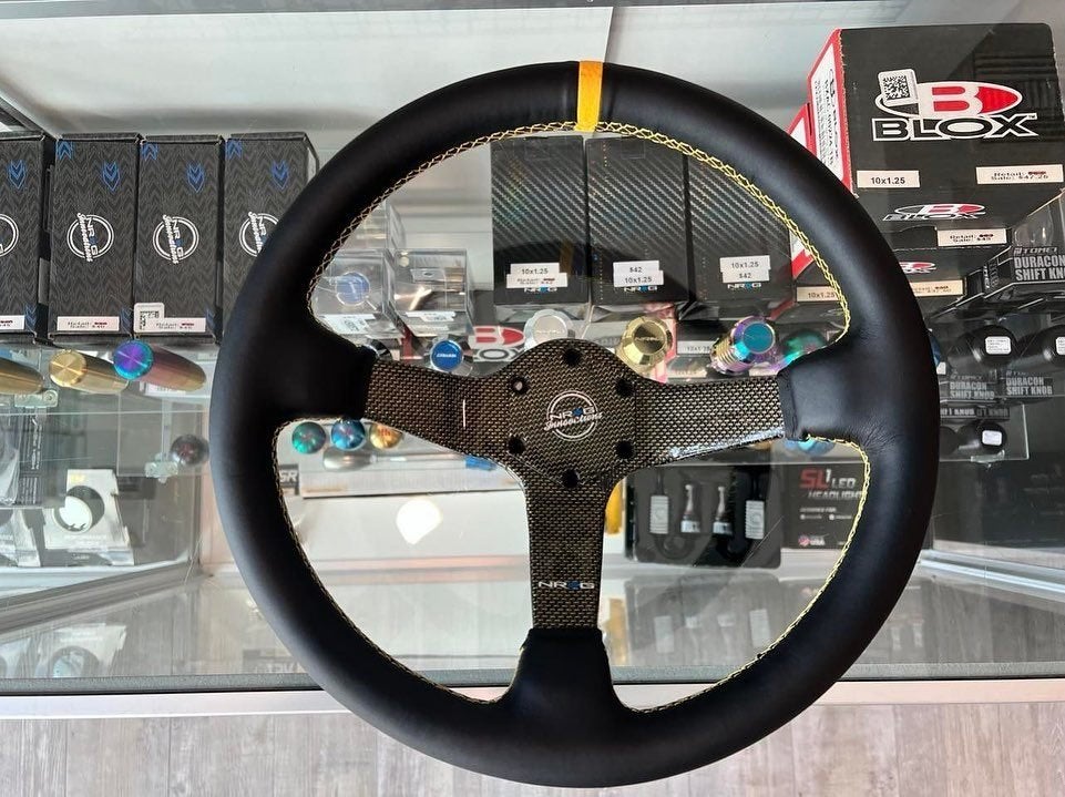 NRG Sportstuur leder 350mm carbon deep dish 75mm, Ophalen of Verzenden