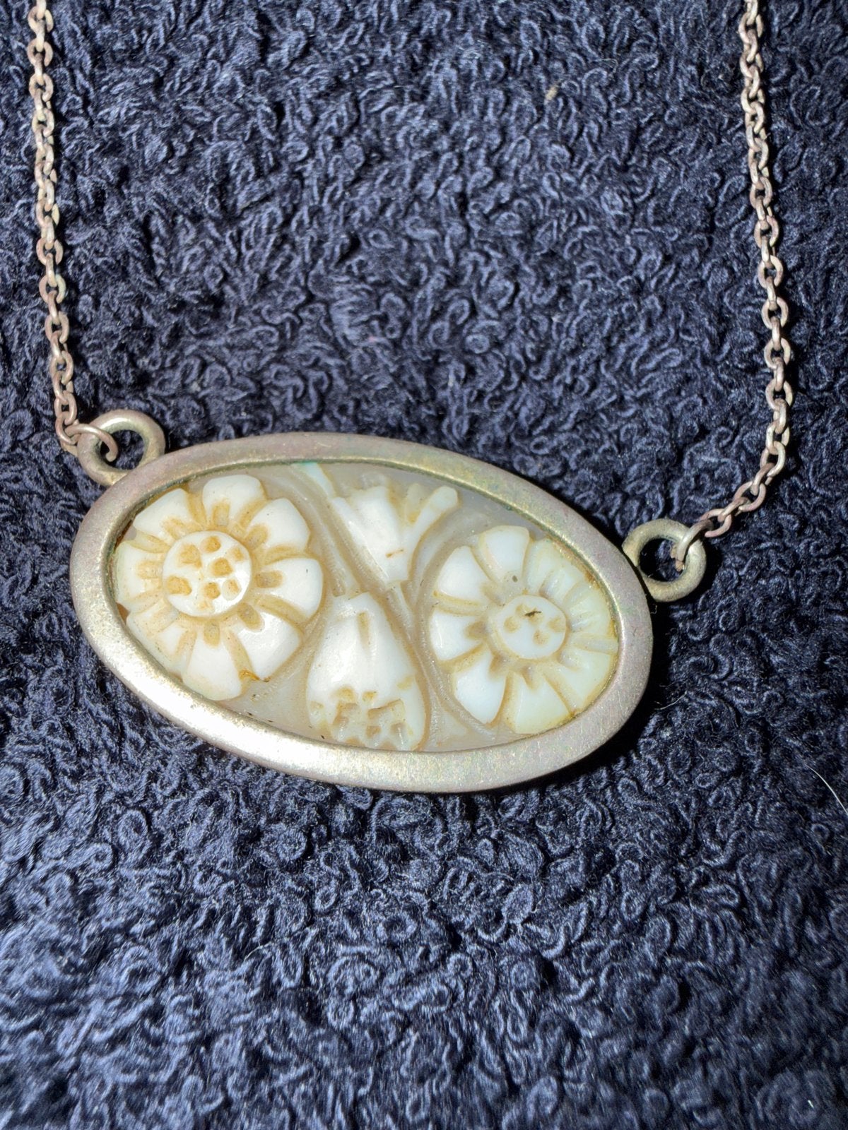 Vintage ketting met bloemen hanger, Sieraden, Tassen en Uiterlijk, Kettingen, Gebruikt, Steen of Mineraal, Zilver, Met hanger
