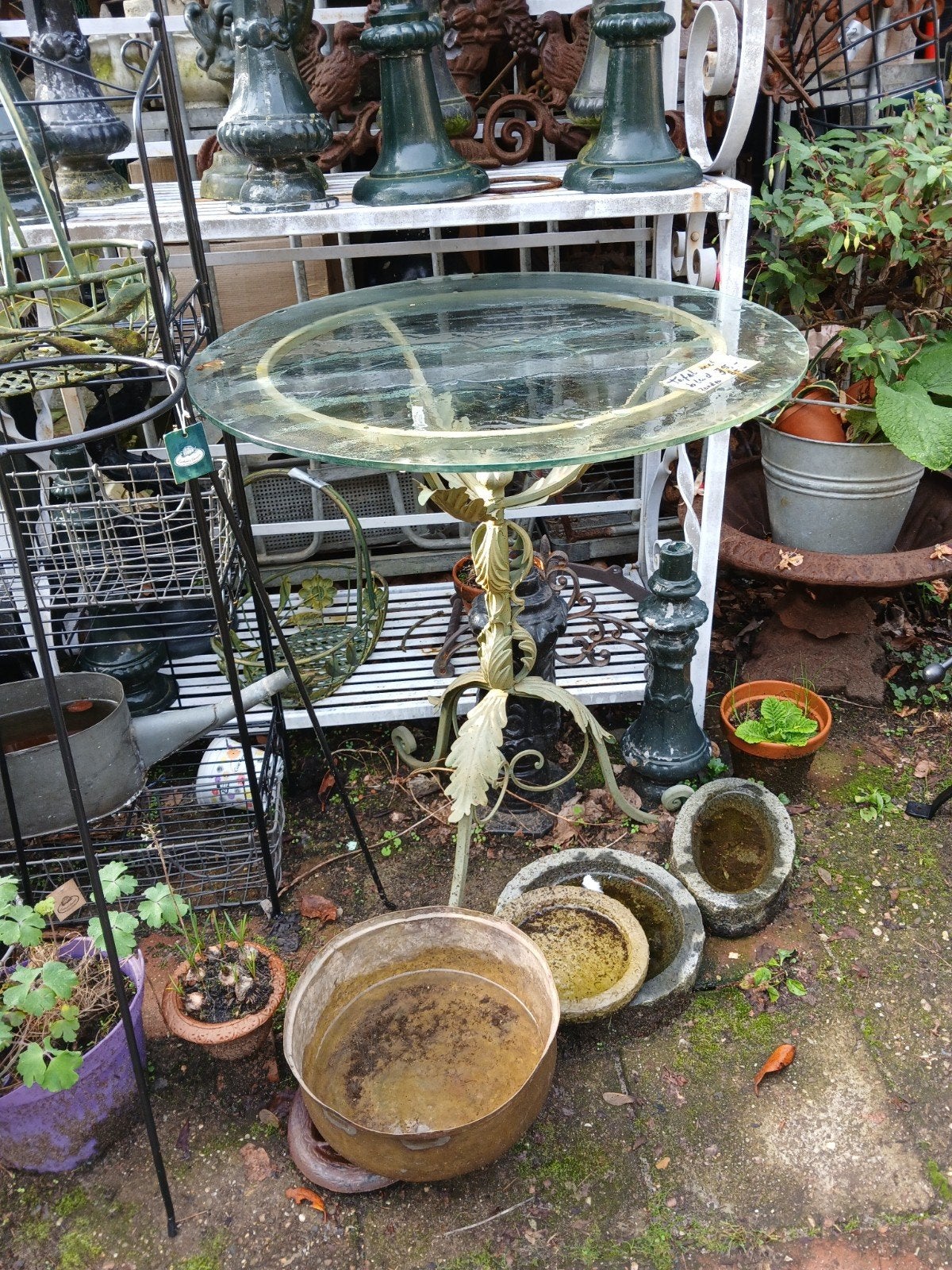 Tuintafeltje/ wijntafel m/z glazen blad Ook: "De Evenaar", Tuin en Terras, Ophalen, Gebruikt, Rechthoekig, Hout