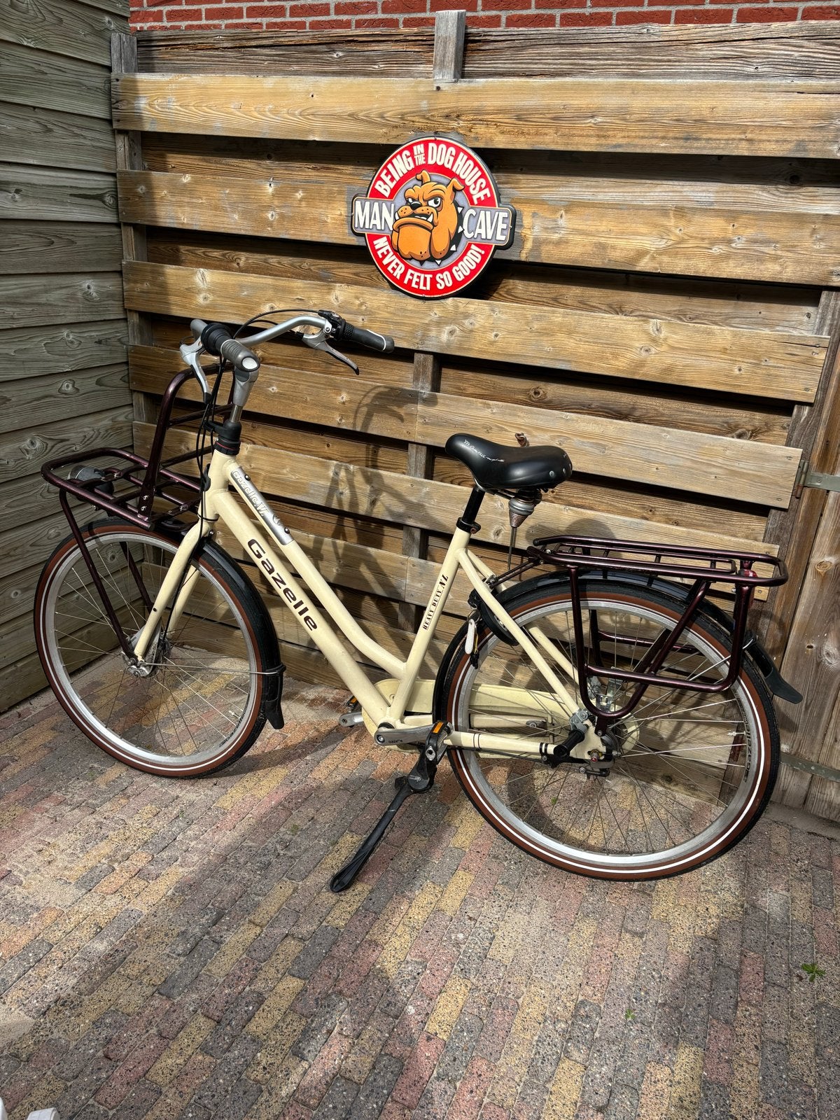 Gazelle Heavy Duty Damesfiets - Crème/Bordeauxrood, Ophalen, Versnellingen, Gazelle, 53 tot 56 cm