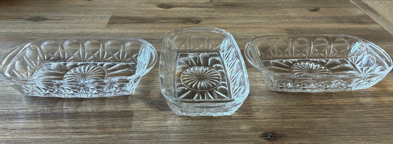 Set van 3 rechthoekige vintage glazen schaaltjes, Ophalen of Verzenden