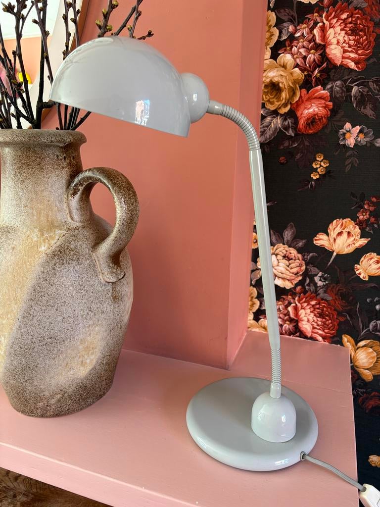 Vintage Bureaulamp Lichtgrijs met Flexibele Zwanenhals, Ophalen of Verzenden, Gebruikt, Metaal, Minder dan 50 cm
