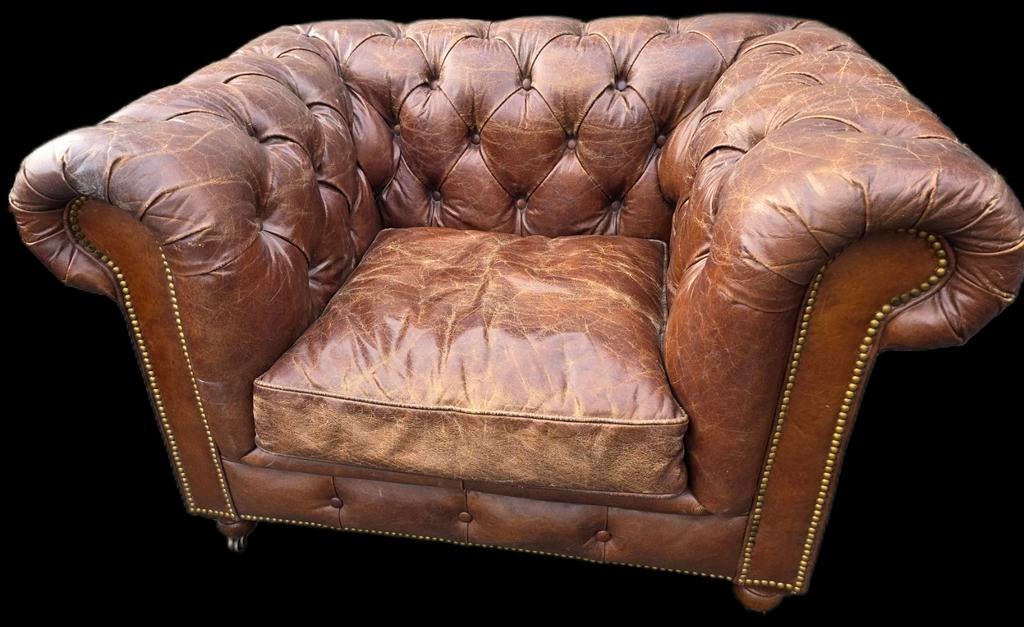 Chesterfield club fauteuil vintage leer + BEZORGING GRATIS, Gebruikt, ., Chesterfield, Ophalen of Verzenden