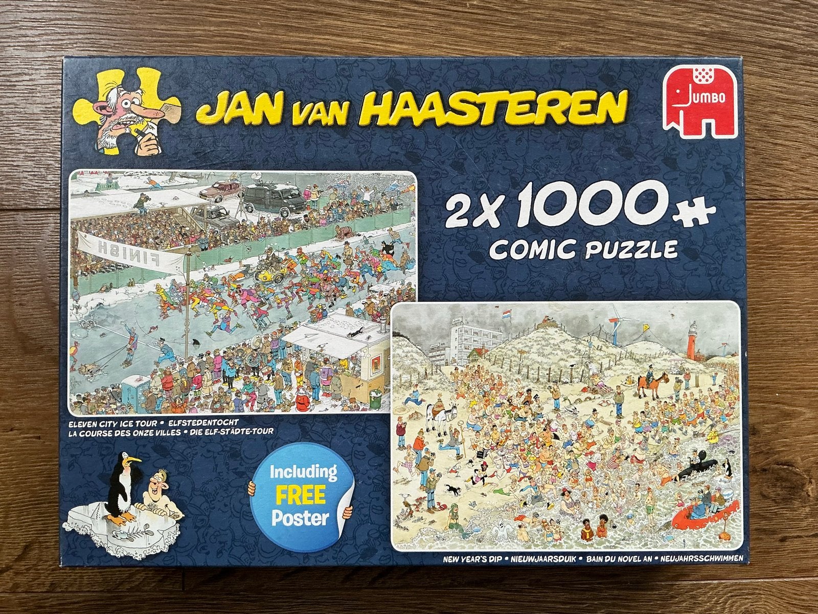 Jan v Haasteren 2x1000 st - Elfstedentocht & Nieuwjaarsduik, Ophalen of Verzenden, 500 t/m 1500 stukjes, Gebruikt, Legpuzzel