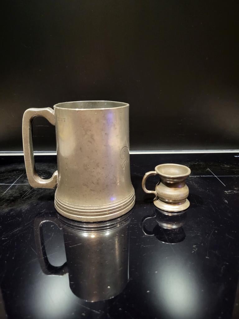 Antieke tinnen engelse maten - Groot en klein, Antiek en Kunst, Antiek | Tin, Ophalen of Verzenden