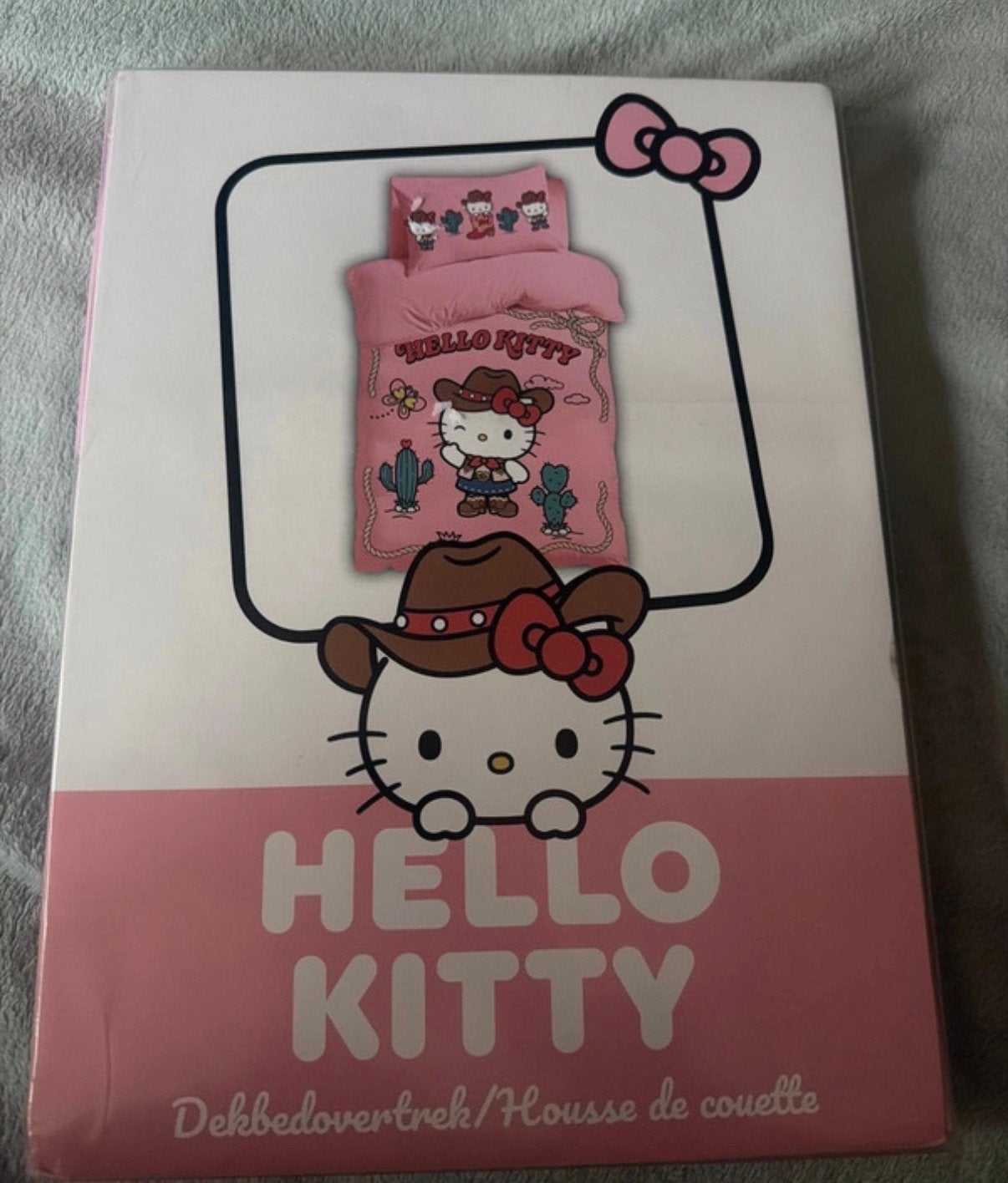 Hello Kitty Dekbedovertrek 140x200 cm - Roze Cowboy Thema, Overige merken, Nieuw, Roze, Wasbaar