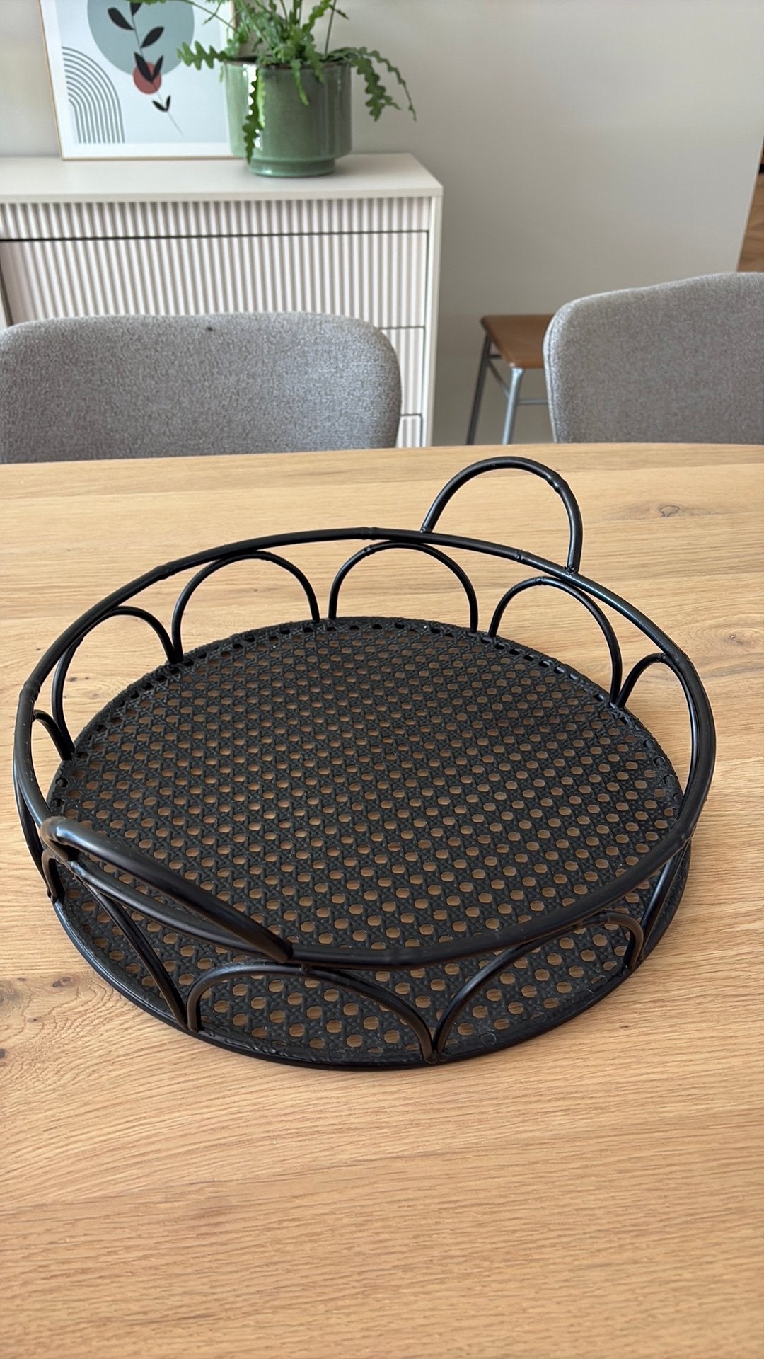 Zwart metalen dienblad 37 cm, Ophalen of Verzenden, Zo goed als nieuw, Rond, Metaal
