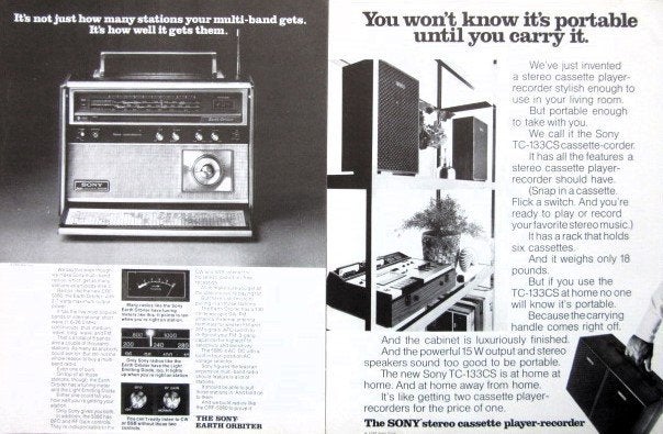 34 vintage advertenties reclame Sony 60-98 cassette recorder, Ophalen of Verzenden, Reclamebord