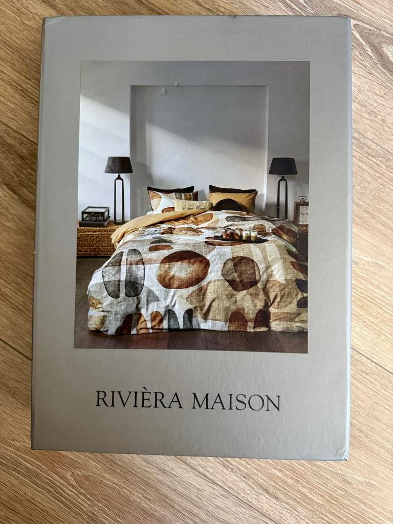 Riviera Maison 2x 1-persoons dekbedovertrek + 2 slopen, Eenpersoons, Bruin, Dekbedovertrek, Ophalen of Verzenden
