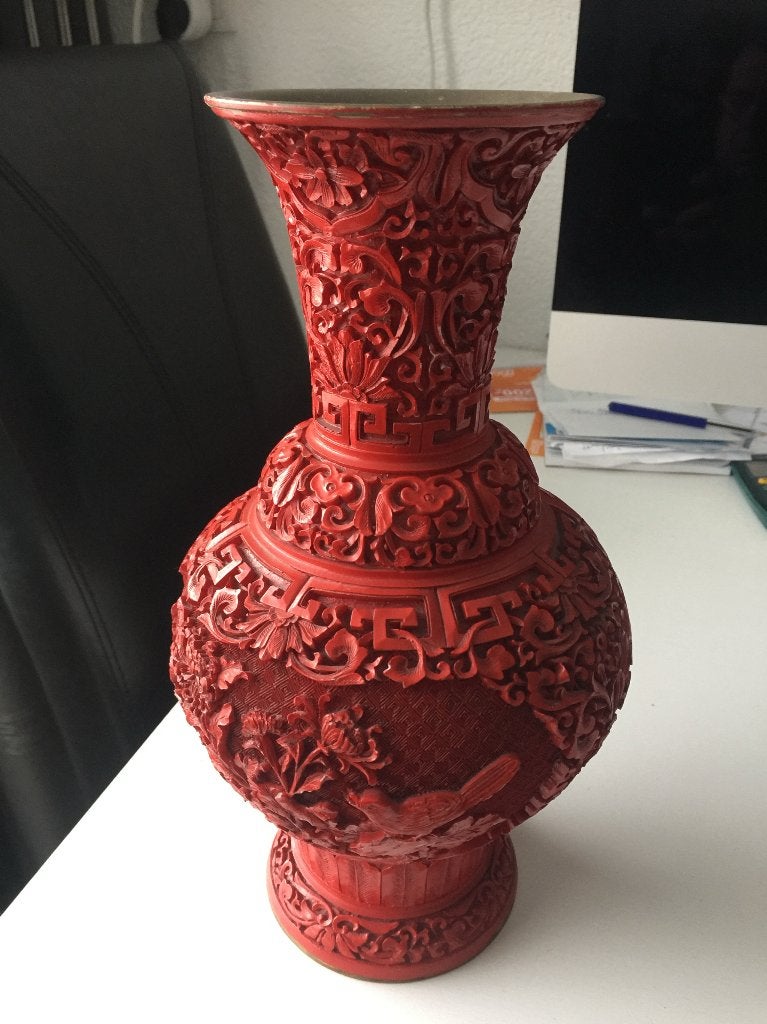 Cinnabar Chinese lak vaas perfect zie foto’s., Antiek en Kunst, Ophalen of Verzenden