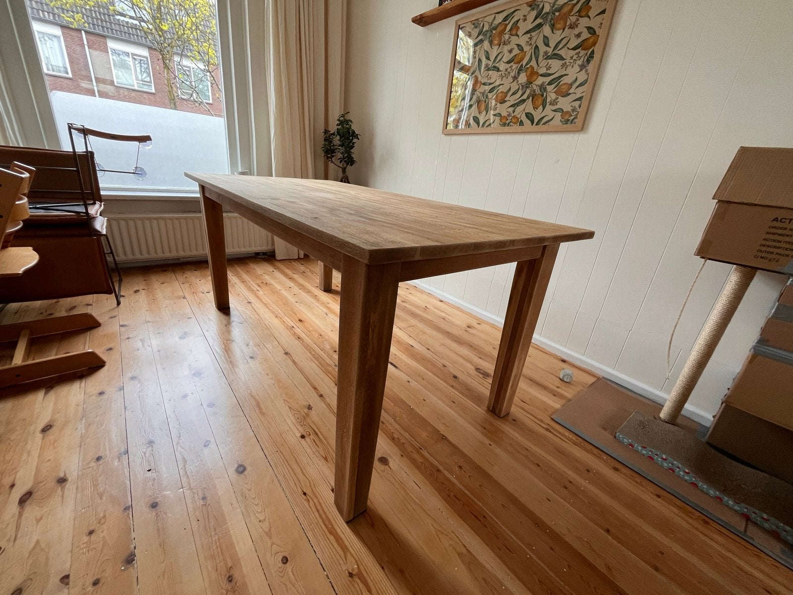 Massief houten eettafel 180x90 cm, Ophalen, Gebruikt, 50 tot 100 cm, Vijf personen of meer