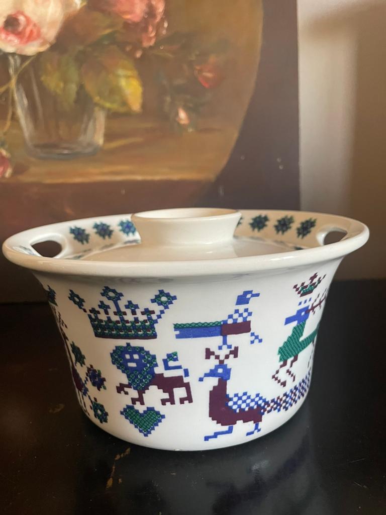 Vintage Aardewerk Noorse FIGGJO Flint deksel schaal, Huis en Inrichting, Keuken | Servies, Ophalen of Verzenden, Overige stijlen