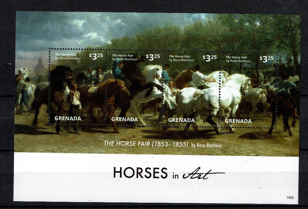 GRENADA 2015 PF BLOK PAARDEN HORSES KUNST SCHILDERIJEN, Ophalen of Verzenden, Postfris, Dier of Natuur