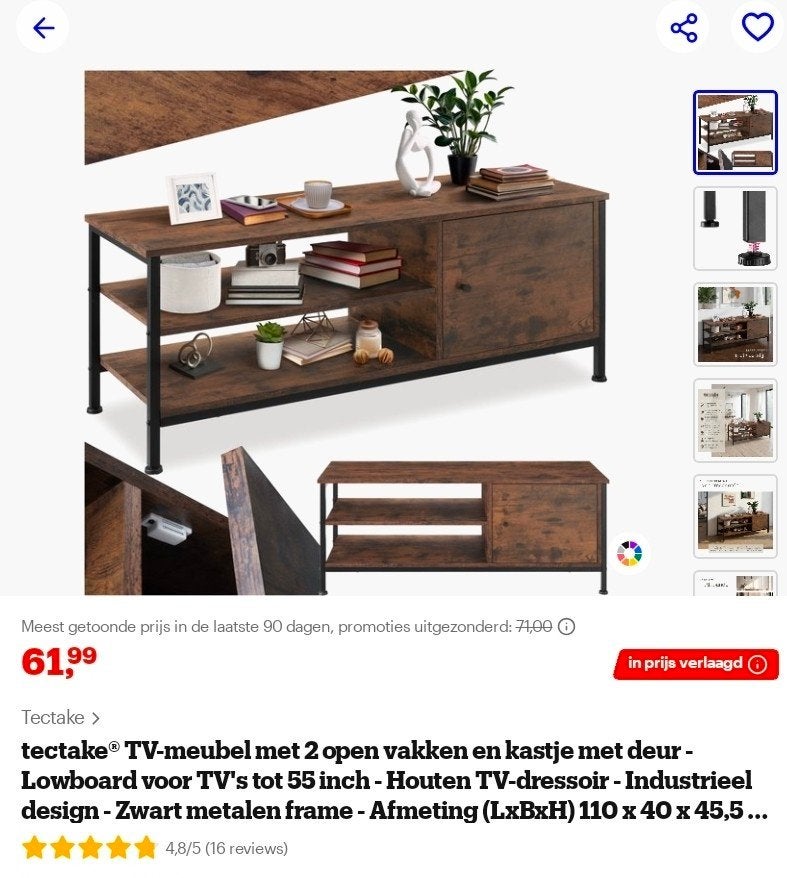 Tectake TV-meubel industrieel design, 110x40x45,5 cm, 100 tot 150 cm, Nieuw, Industrieel, 25 tot 50 cm