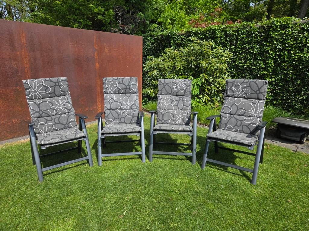 4x Bellagio Avenza tuinstoelen + kussens, Ophalen, Gebruikt, Metaal, Verstelbaar