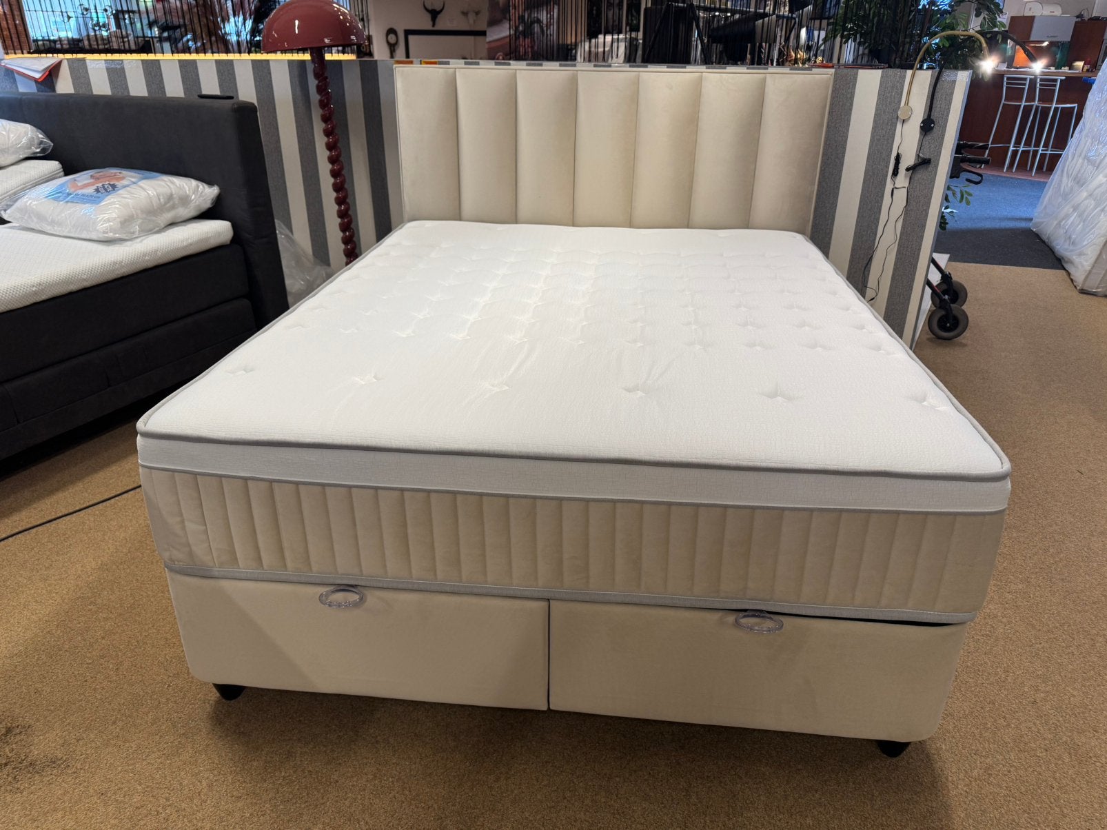 Boxspring/Baza met opbergruimte 180 Direct/leverbaar E-7401, Ophalen, Beige, Mwonenenslapen, Mwonenenslapen@ziggo.nl