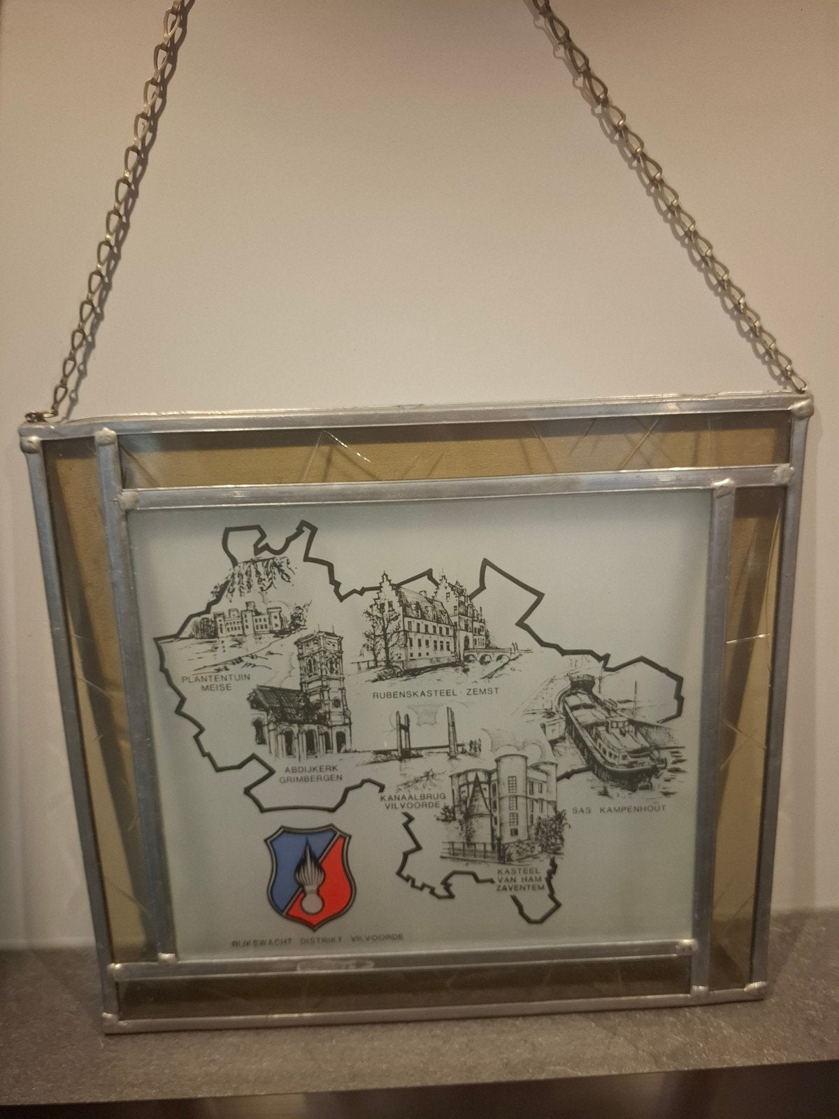 Vintage glas-in-lood paneel Rijkswacht District Vilvoorde, Ophalen