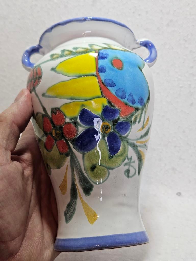 Vintage design artisan keramiek vaas Portugal gesigneerd, Ophalen of Verzenden