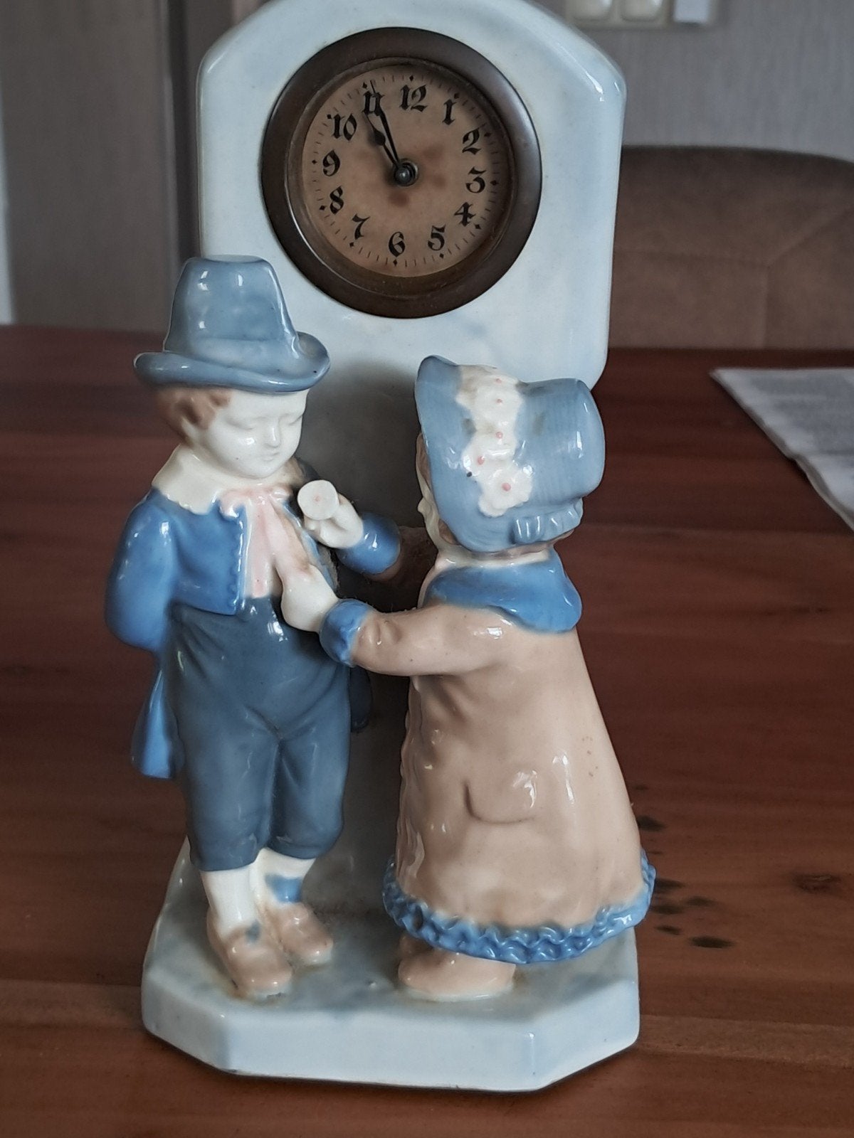 Vintage Beeldje Klokje Jongen en Meisje - Nagekeken Nodig, Antiek en Kunst, Ophalen of Verzenden