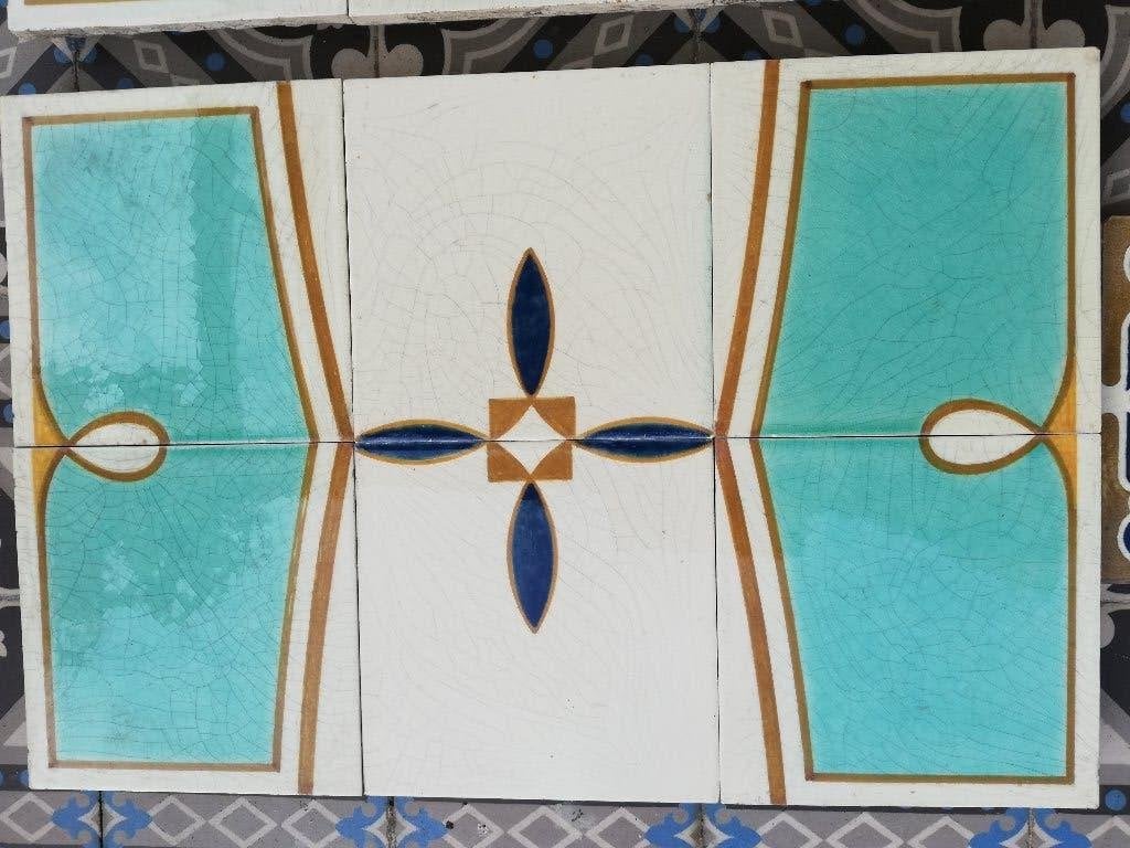 Rozenburg tegelpaneel 45x30cm, prachtig turquoise oker blauw, Ophalen of Verzenden