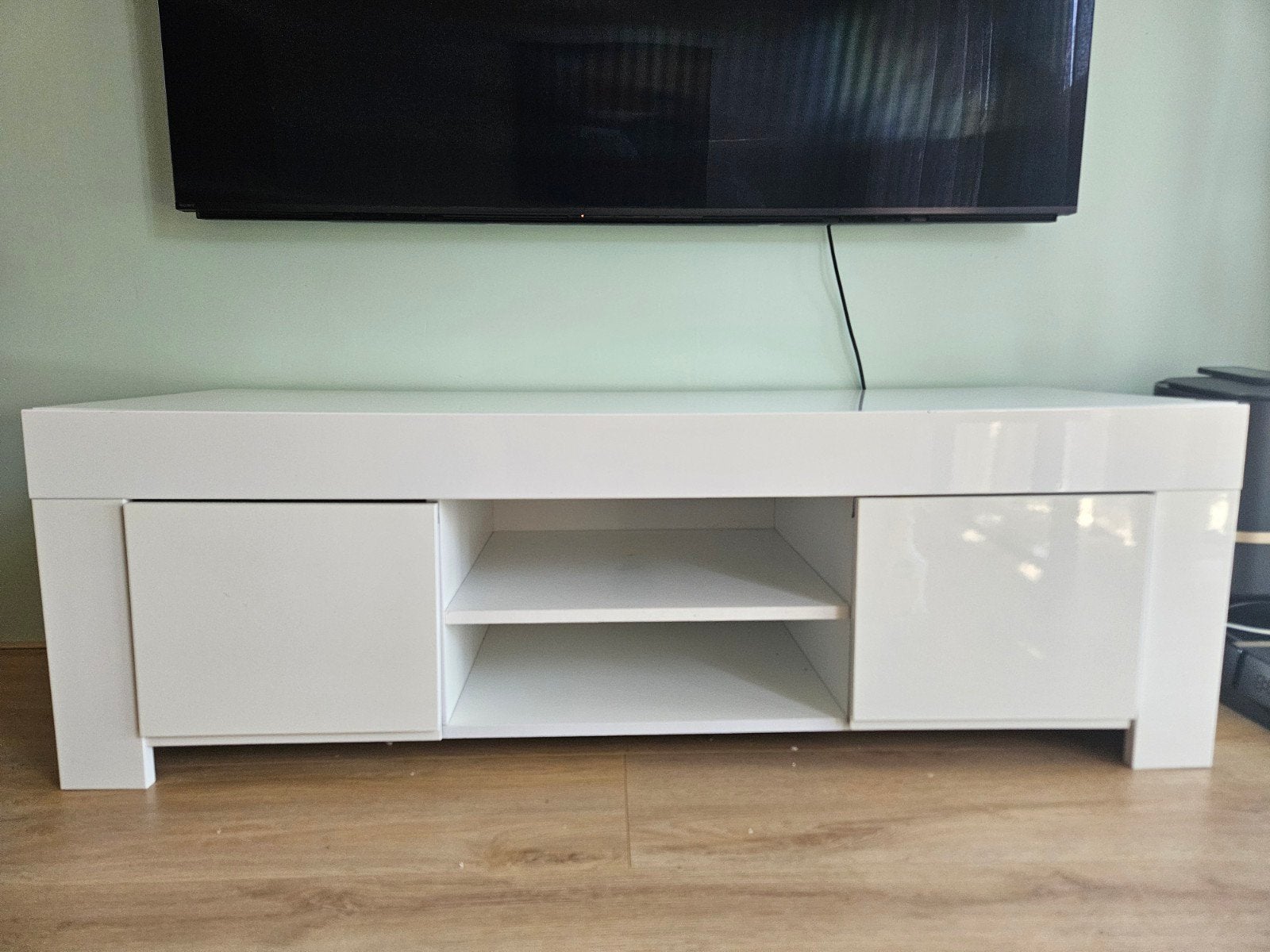 Witte tv-meubel met opbergruimte, Ophalen, Gebruikt, 100 tot 150 cm, Minder dan 100 cm