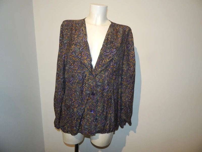 Valentino zijde vintage retro blouse paisley print kleur I44, Maat 38/40 (M), Zo goed als nieuw, Valentino, Meerkleurig
