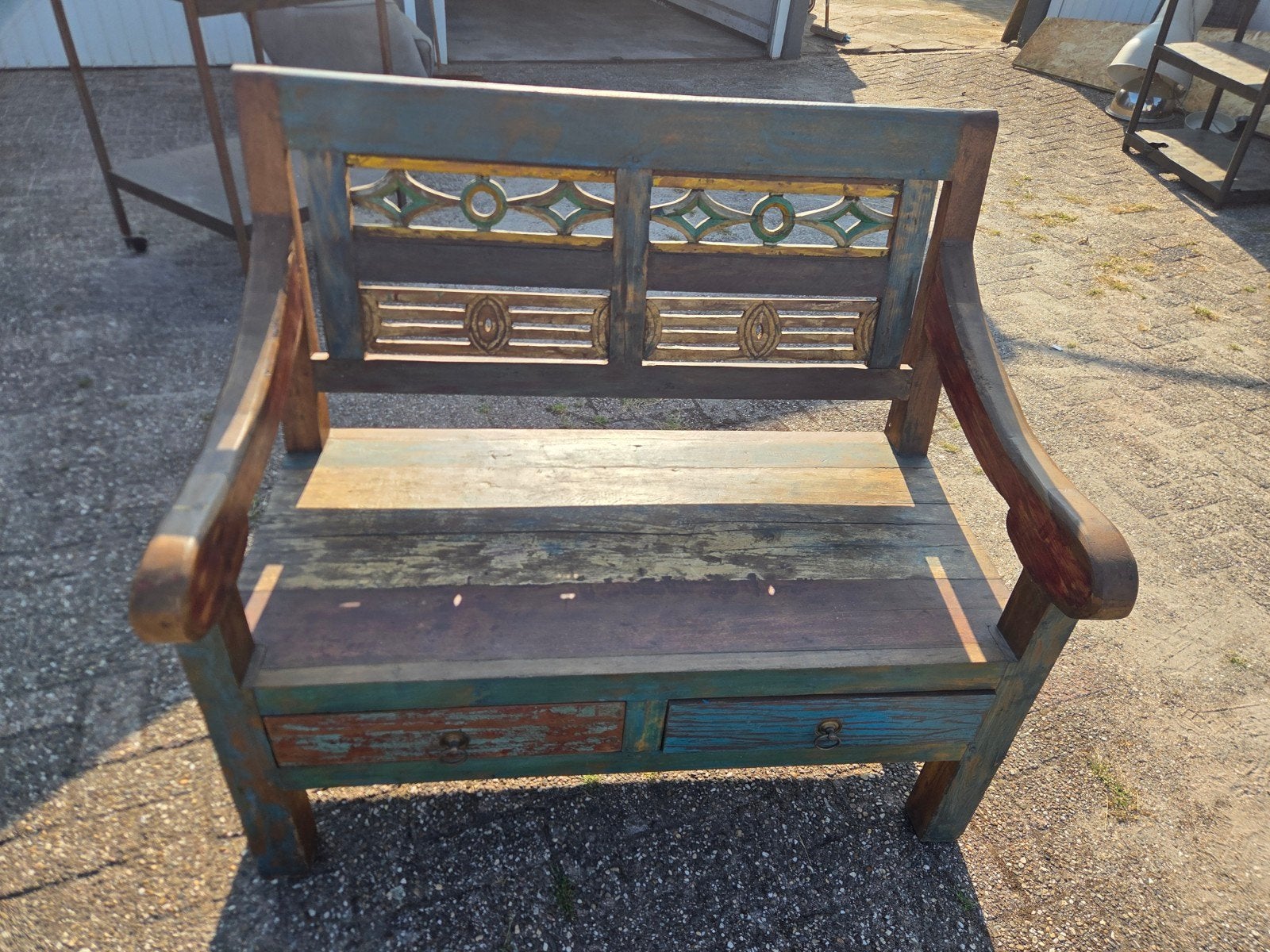 Unieke houten bank met opbergruimte - Gerecycled hout, Antiek en Kunst, Ophalen of Verzenden