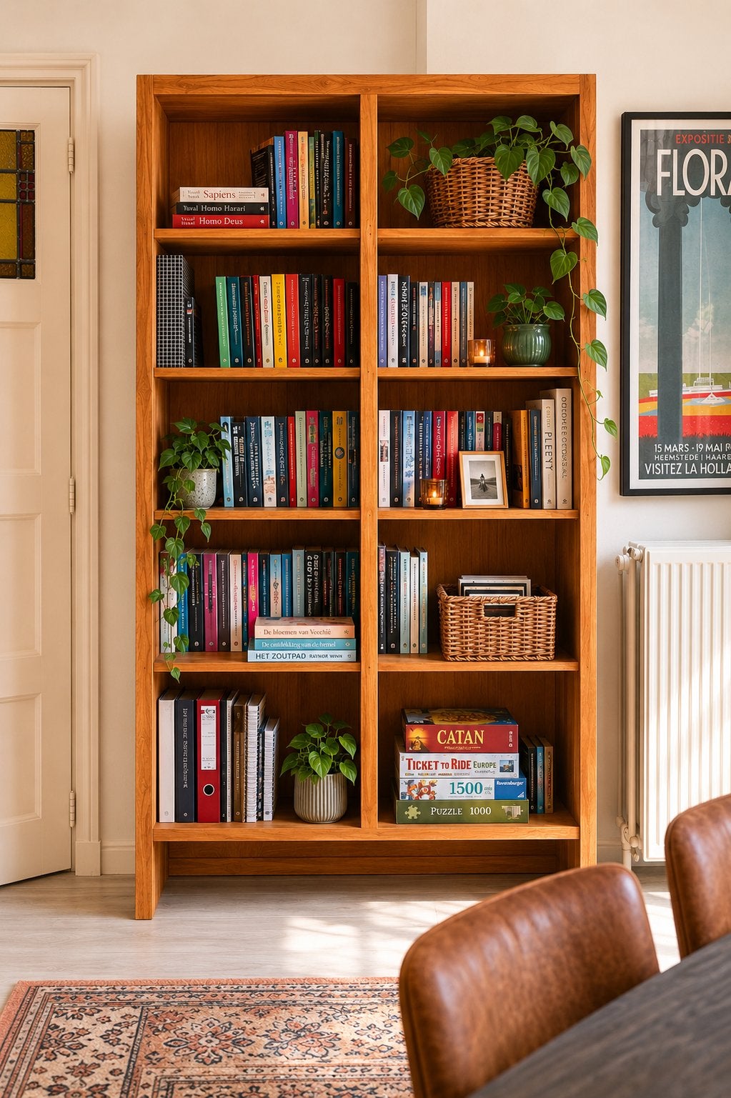 Boekenkast teak 235 x 130 cm, Huis en Inrichting, Ophalen, 100 tot 150 cm, 200 cm of meer, Teakhout