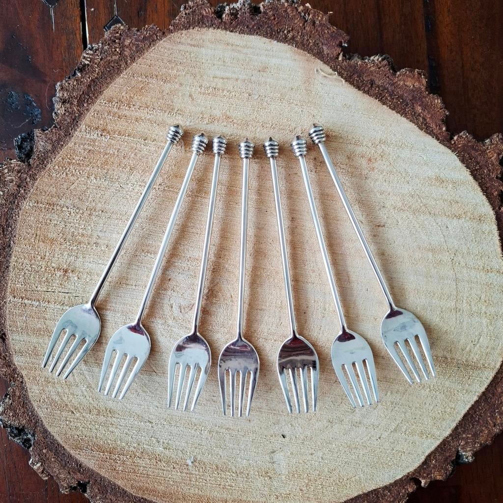 Set van 7 elegante gebaksvorkjes, Antiek en Kunst, Antiek | Bestek, Ophalen of Verzenden