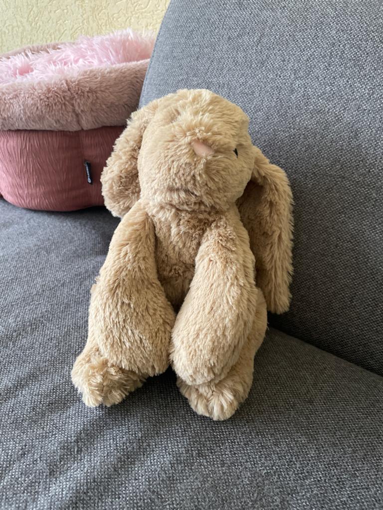 Konijn/puppie knuffel met hartslag tegen verlatingsangst, Ophalen of Verzenden, Zo goed als nieuw