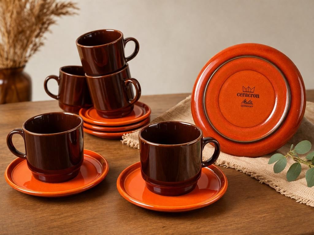 Melitta Ceracron Servies - Jaren '70 Stijl Koffiekopjes, Ophalen of Verzenden