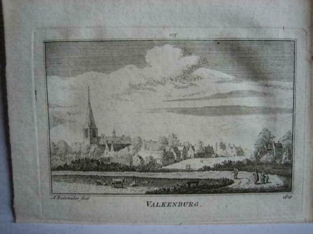 105 / Valkenburg in Rijnland    Kopergravure 18e Eeuw, Antiek en Kunst, Ophalen of Verzenden