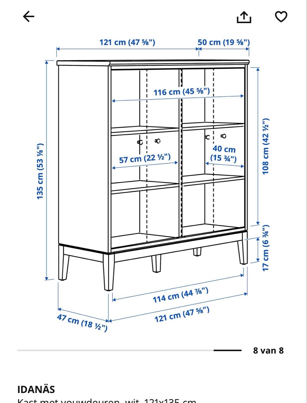 IKEA IDANÄS Kast met deuren en planken, wit, Gebruikt, 100 tot 150 cm, Ophalen of Verzenden, 25 tot 50 cm