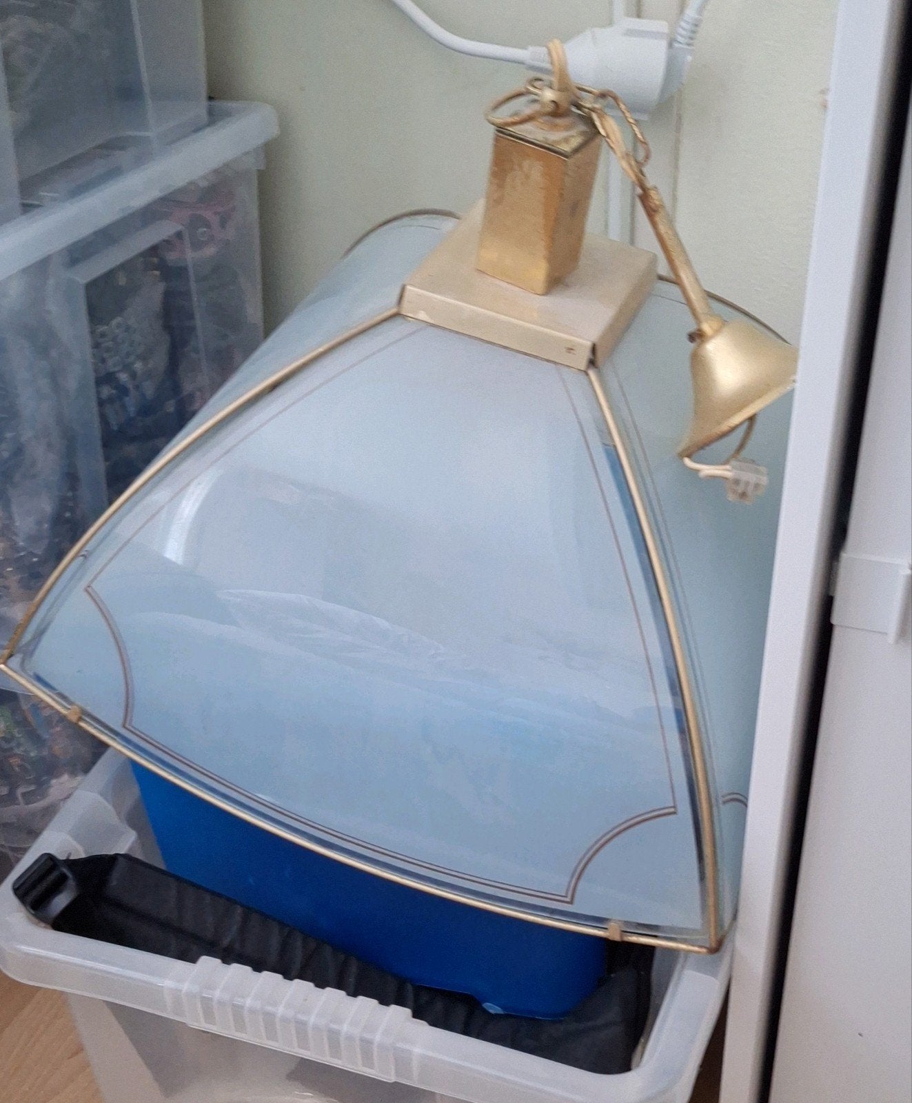 Vintage Hollywood Regency Hanglamp - Messing & Matglas, Ophalen, Hollywood Regency, Vintage, Gebruikt, E27 (groot)