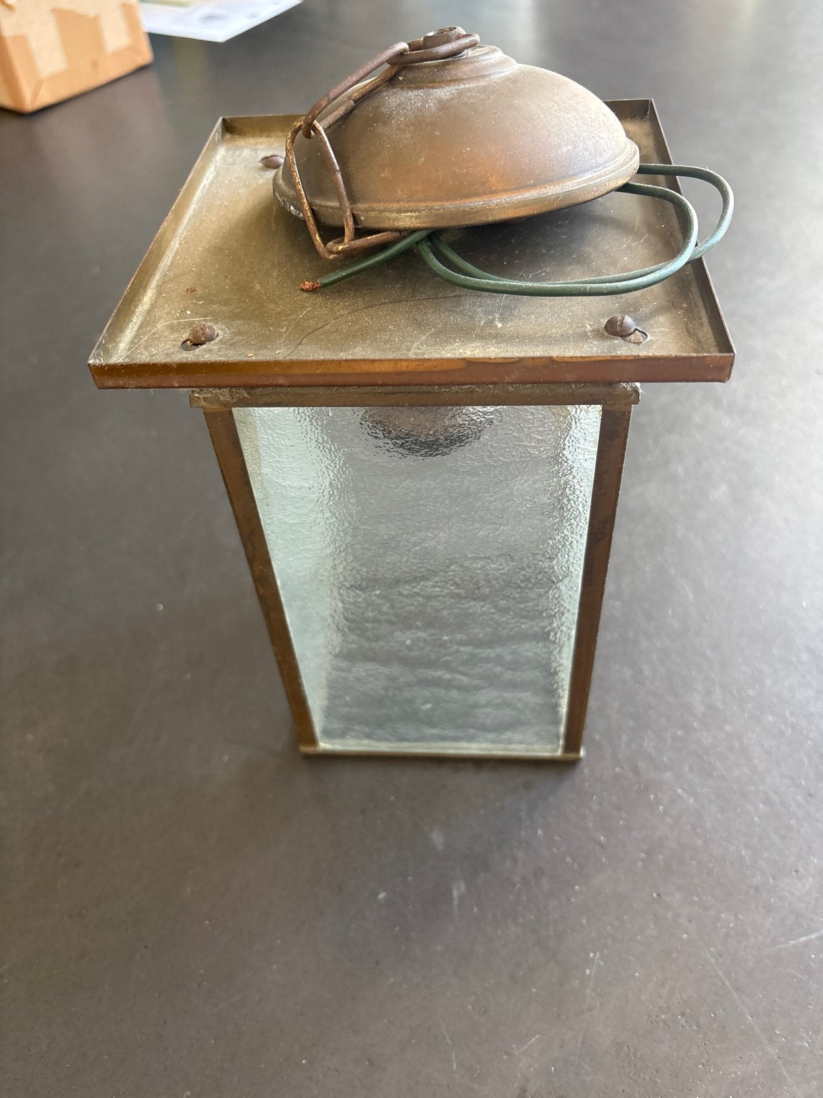 Vintage hallamp - koper met structuurglas, Ophalen of Verzenden