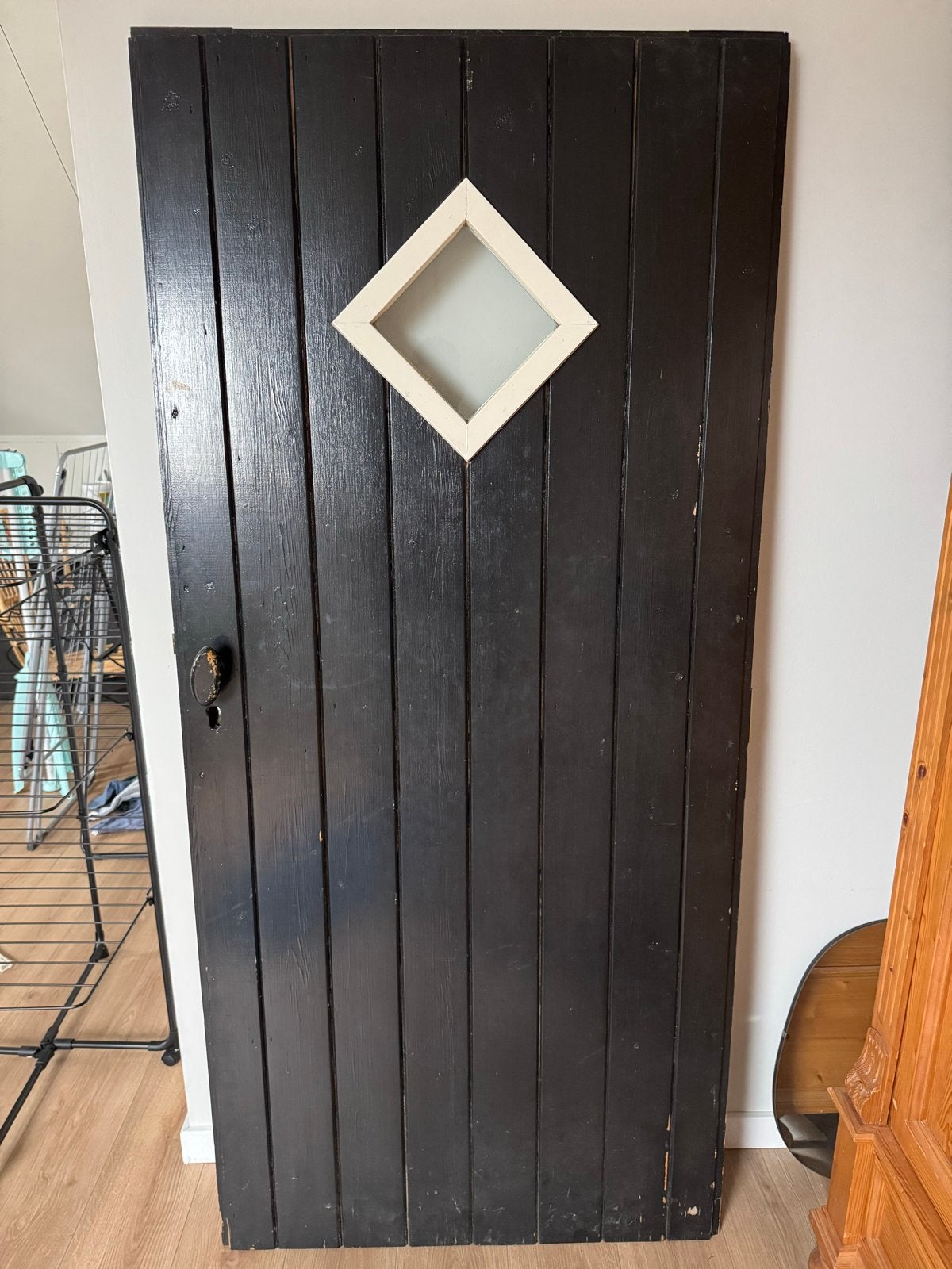 Zwarte houten (tuin)deur met glas en kozijn, Ophalen, Gebruikt, 80 tot 100 cm, Minder dan 200 cm