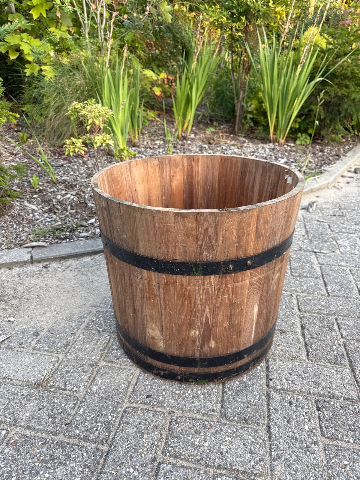 Houten bloembak / plantenbak / ton, 45 cm hoog, Tuin en Terras, Ophalen, Gebruikt, Minder dan 60 cm, Rond