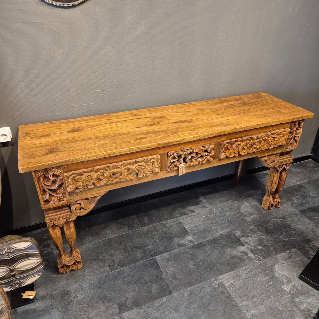 Sidetable massief hout houtsnijwerk sale, Huis en Inrichting, Tafels | Sidetables, Nieuw, 25 tot 50 cm, 150 tot 200 cm, Overige vormen