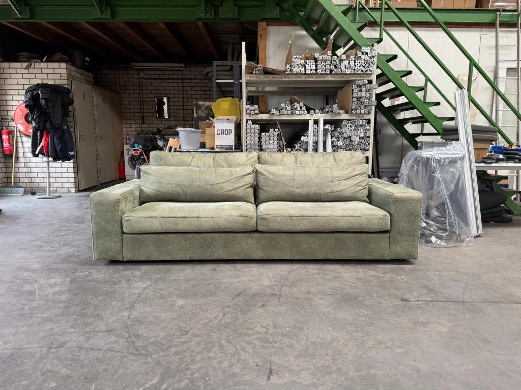 Bankstel Henders & Hazel, olijfgroen microleder, 4-zits bank, Huis en Inrichting, Banken | Bankstellen, Ophalen, 250 tot 300 cm
