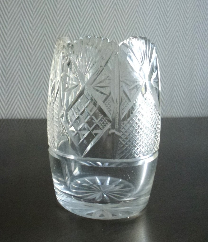 Antiek lepelvaasje met mooie ruit waaier slijpsel ca. 1900, Antiek en Kunst, Antiek | Glas en Kristal, Ophalen of Verzenden