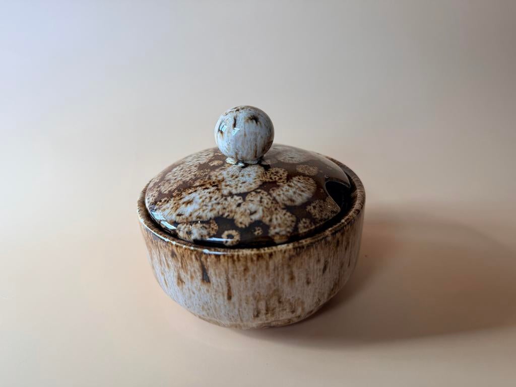 Keramische Suikerpot met Drip Glaze Patroon, Gebruikt, Keramiek, Overige typen, Ophalen of Verzenden