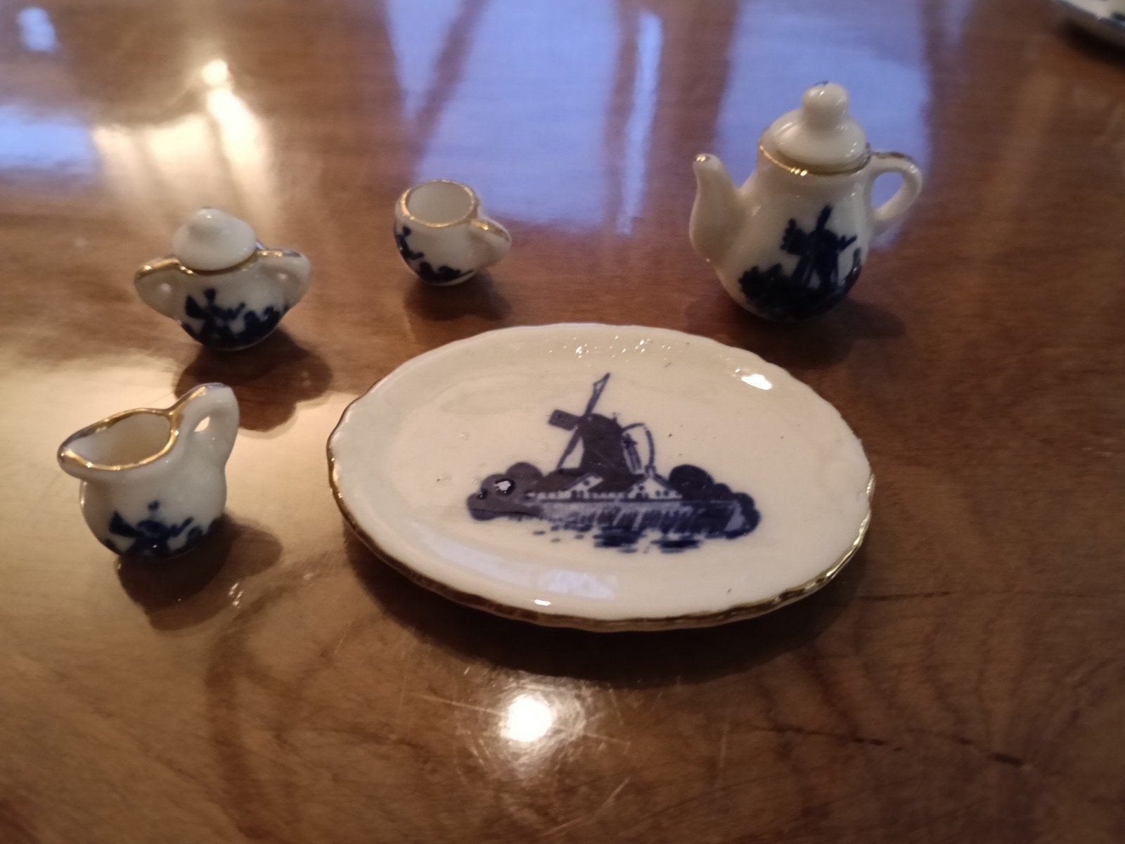 Delfts Blauw Miniatuur Theeserviesje - Molen Decor, Ophalen of Verzenden